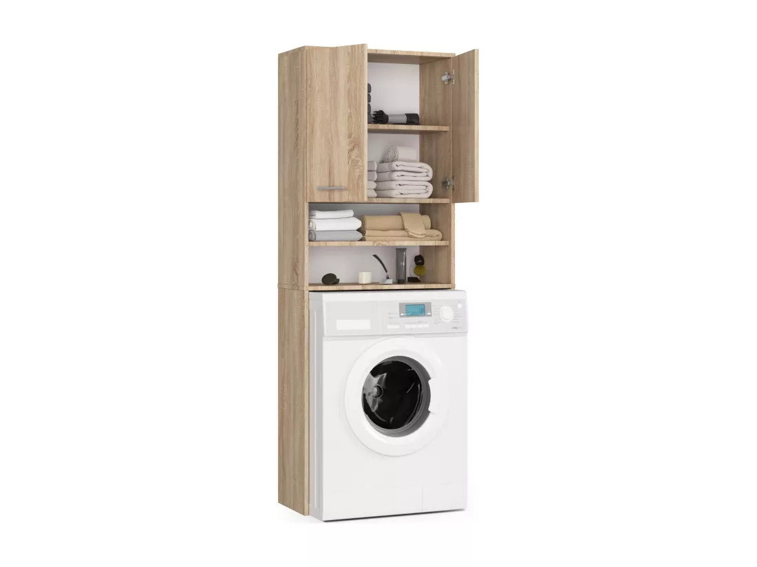 Meuble pour machine à laver FIN Chêne Sonoma 64 cm 2 portes façade Chêne Sonoma niche 4 étagères 64x30x180 cm