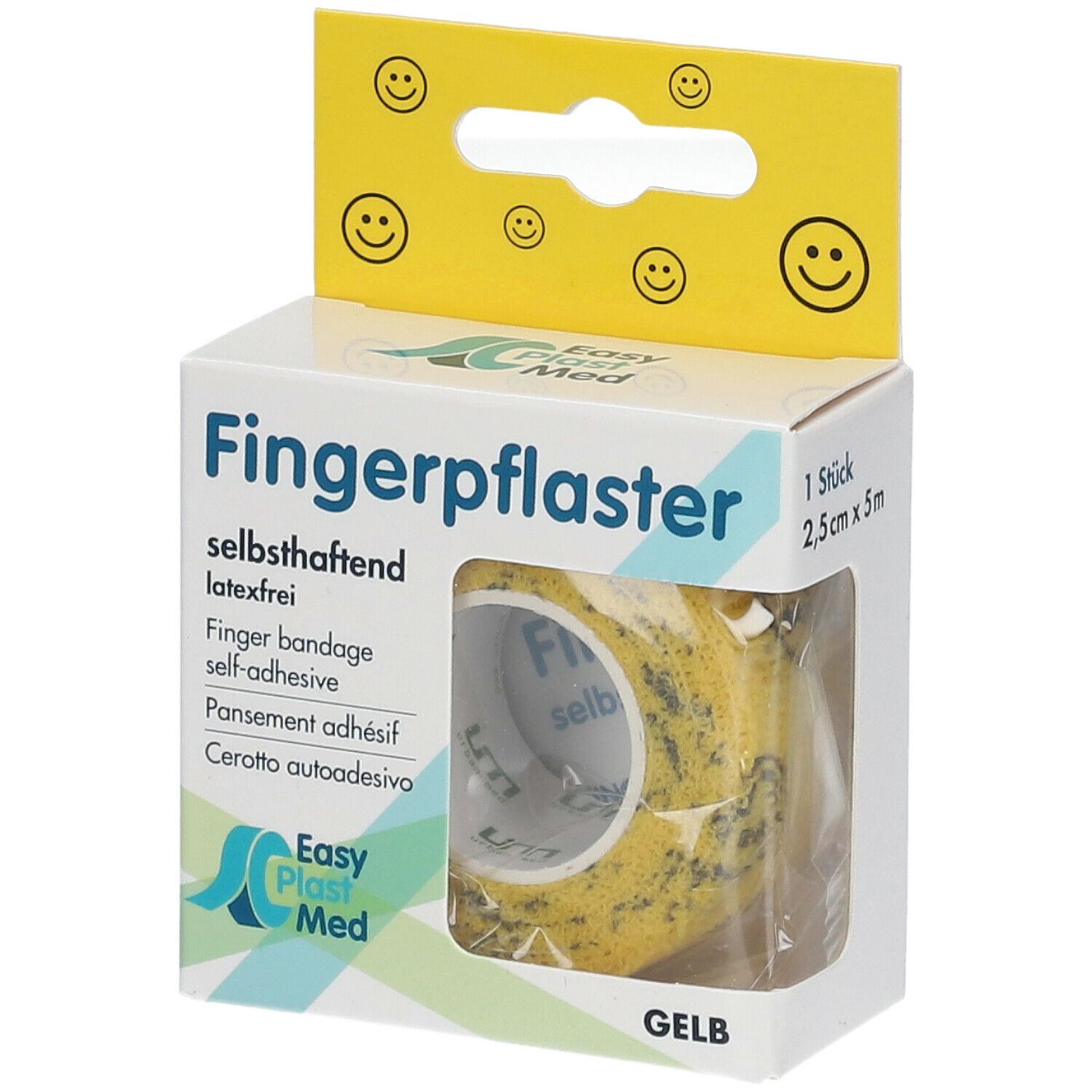 Easy Plast Med Fingerpflaster 2,5 cm x 5 m gelb Smileys