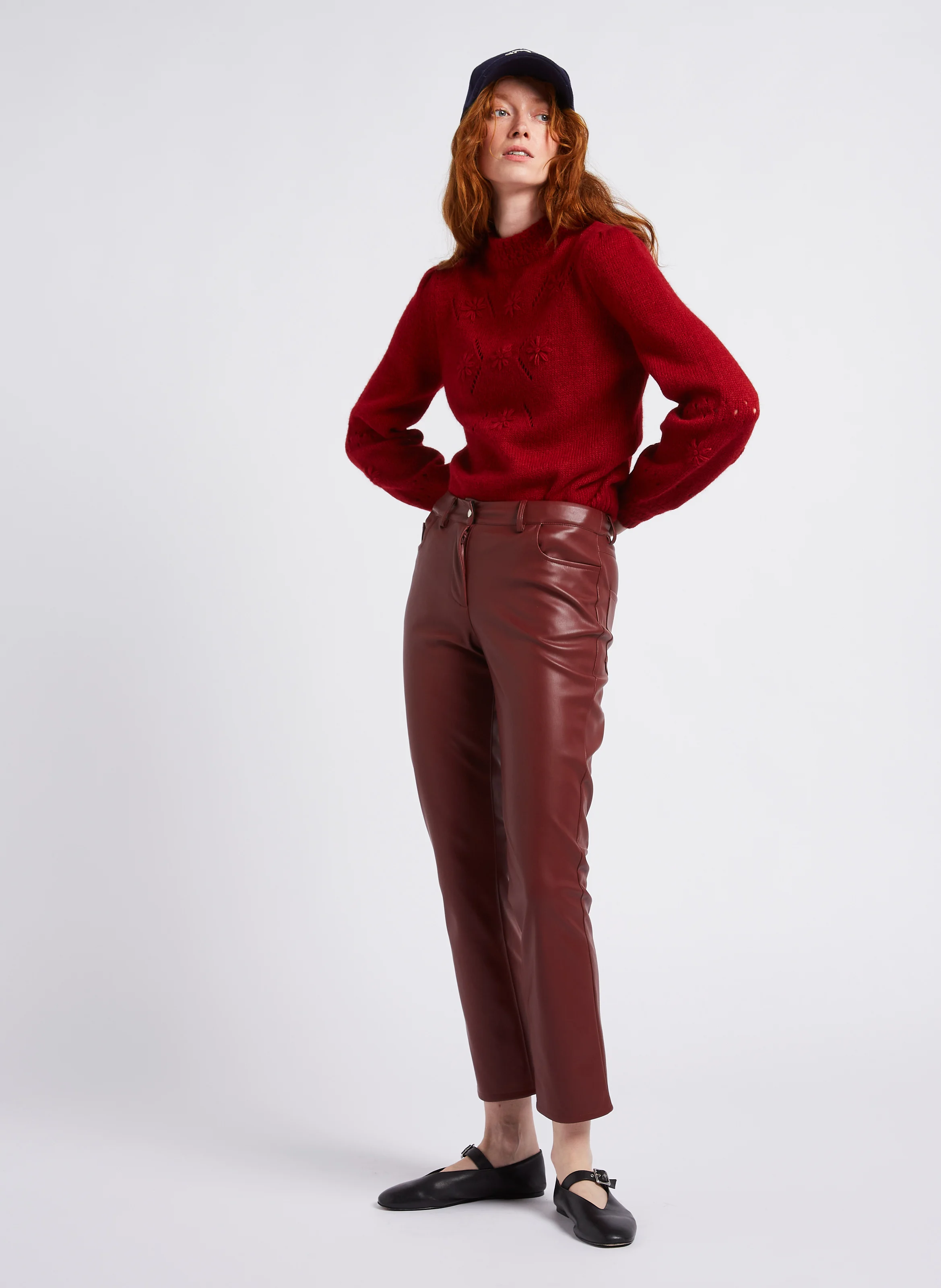 PHOEBE - Pantalon droit taille basse| Rouge