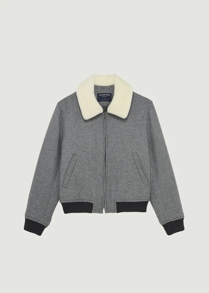 Blouson col effet mouton en laine fabriqué en France L'Exception Paris