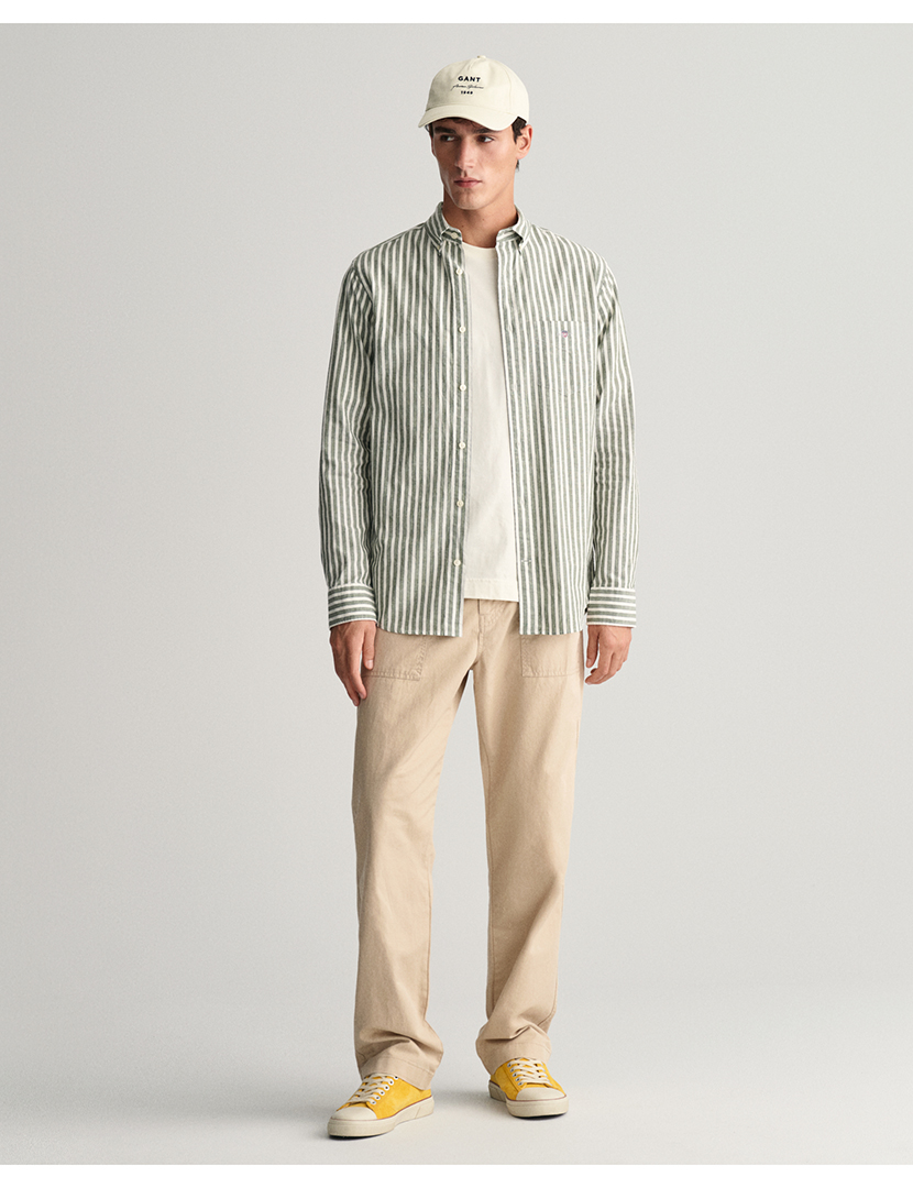 Regular Fit Striped Linen Shirt Green