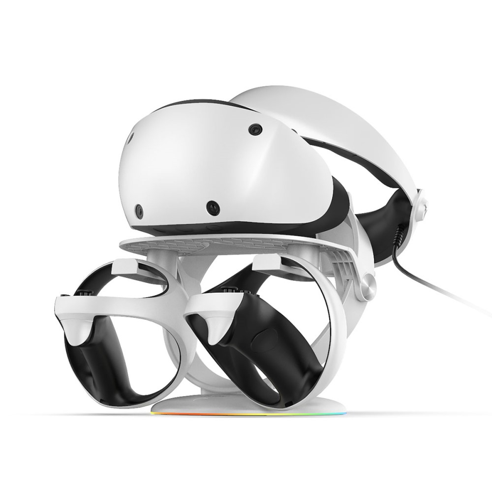 3in1 Meta Quest / Oculus Quest 2 Halterung für VR Brille / Controller   Kopfhörer mit RGB LED - Weiss