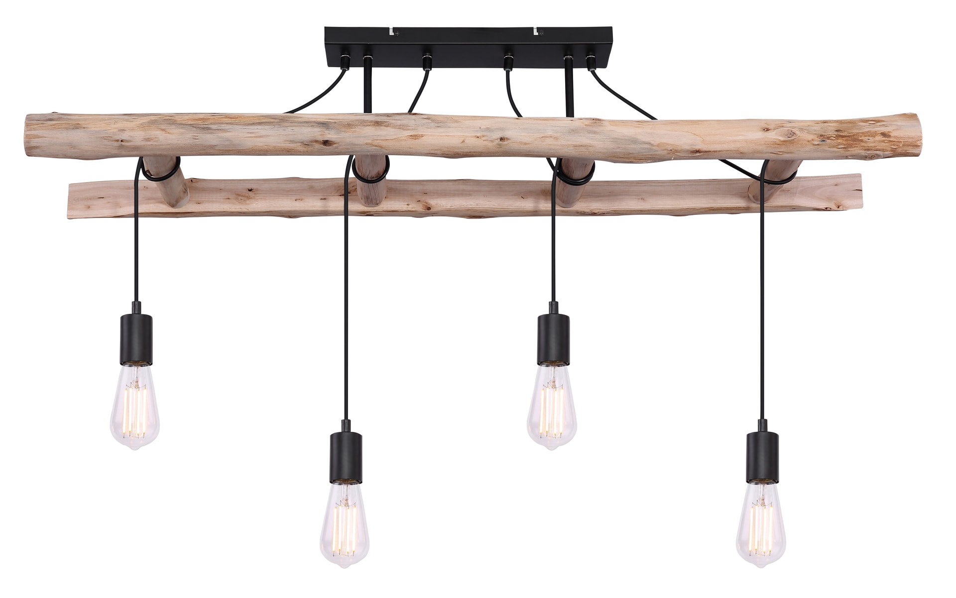 GLOBO Retrofit Deckenlampe Irmgard schwarz /Holz 115x30cm H80cm
