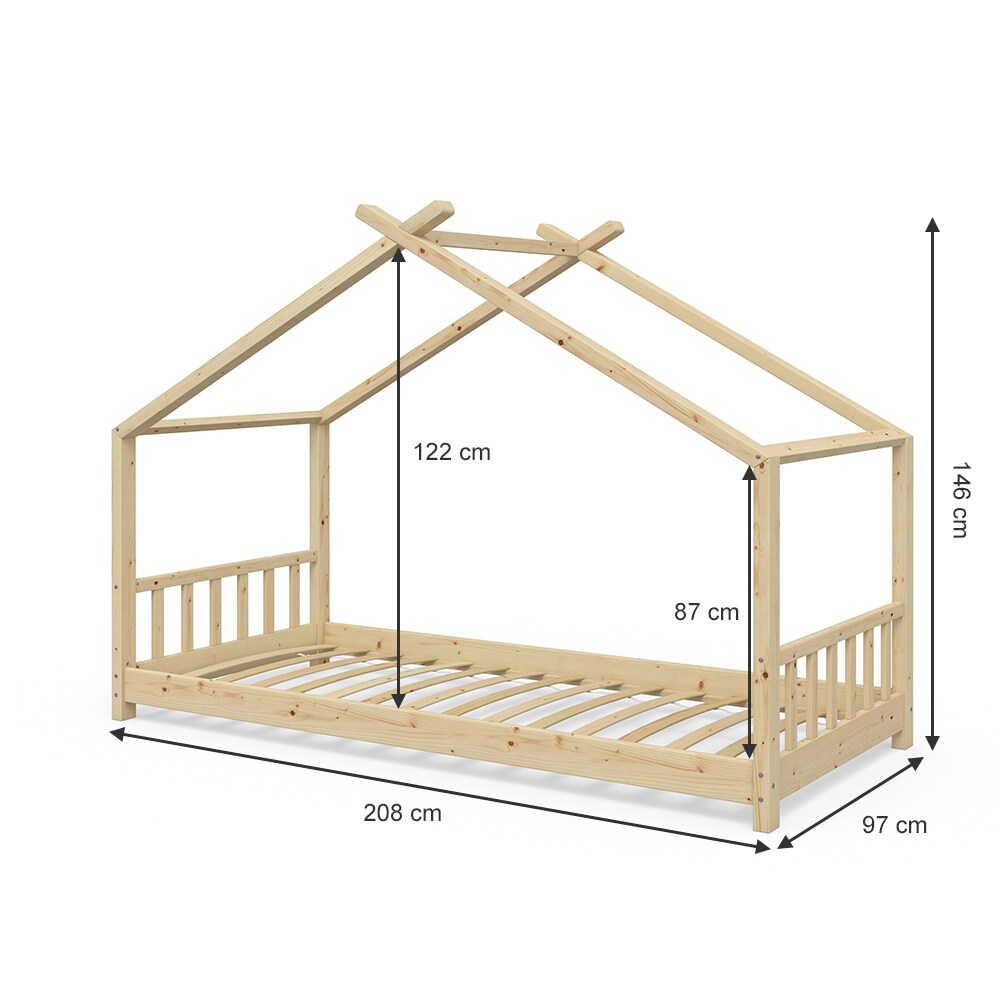 VitaliSpa Design Kinderbett Hausbett Natur Kinderhaus Holzbett 90x200 Massivholz