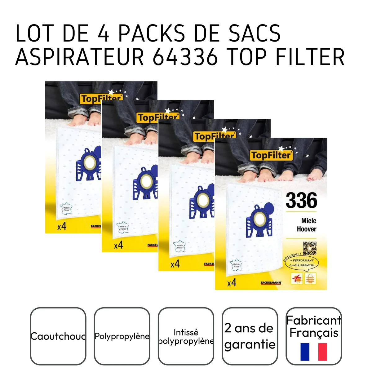 Lot de 4 packs de 4 sacs aspirateur 64336 Miele et Hoover Premium TopF