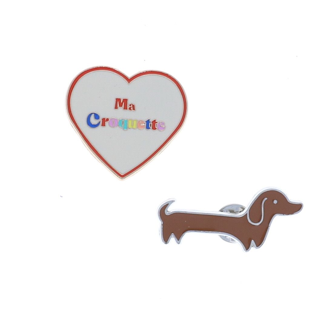 Lot de 2 pin's teckel cœur croquette Roodoudou