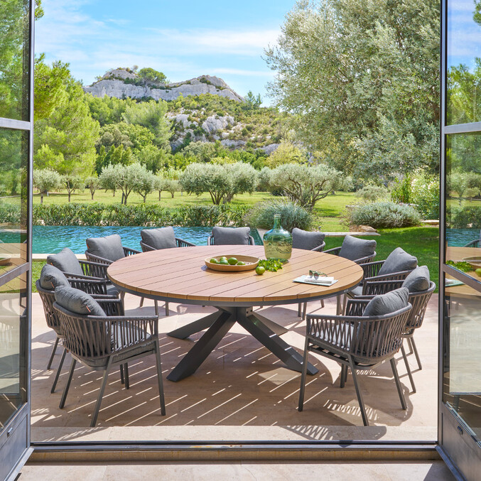 Ensemble table de jardin ronde ORACLION + 10 fauteuils ORIENGO Graphite