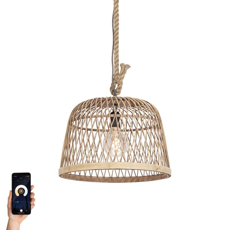 Smart landelijke hanglamp rotan incl. Wifi G125 lichtbron - Calamus
