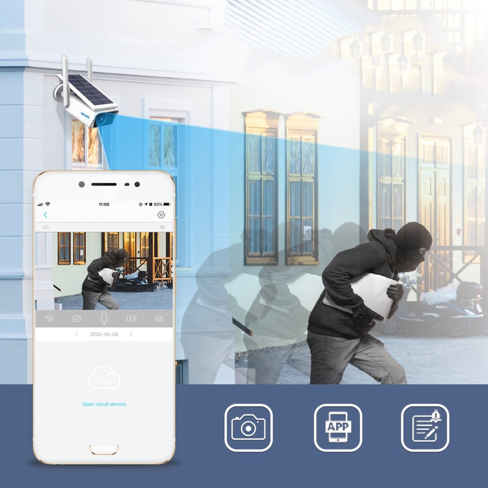 WiFi Solar IP Kamera 3MP 1288p Infrarot LED's Nachtsichtfunktion / Micro SD / Wandhalterung iOS/Android (IP66) - Weiss
