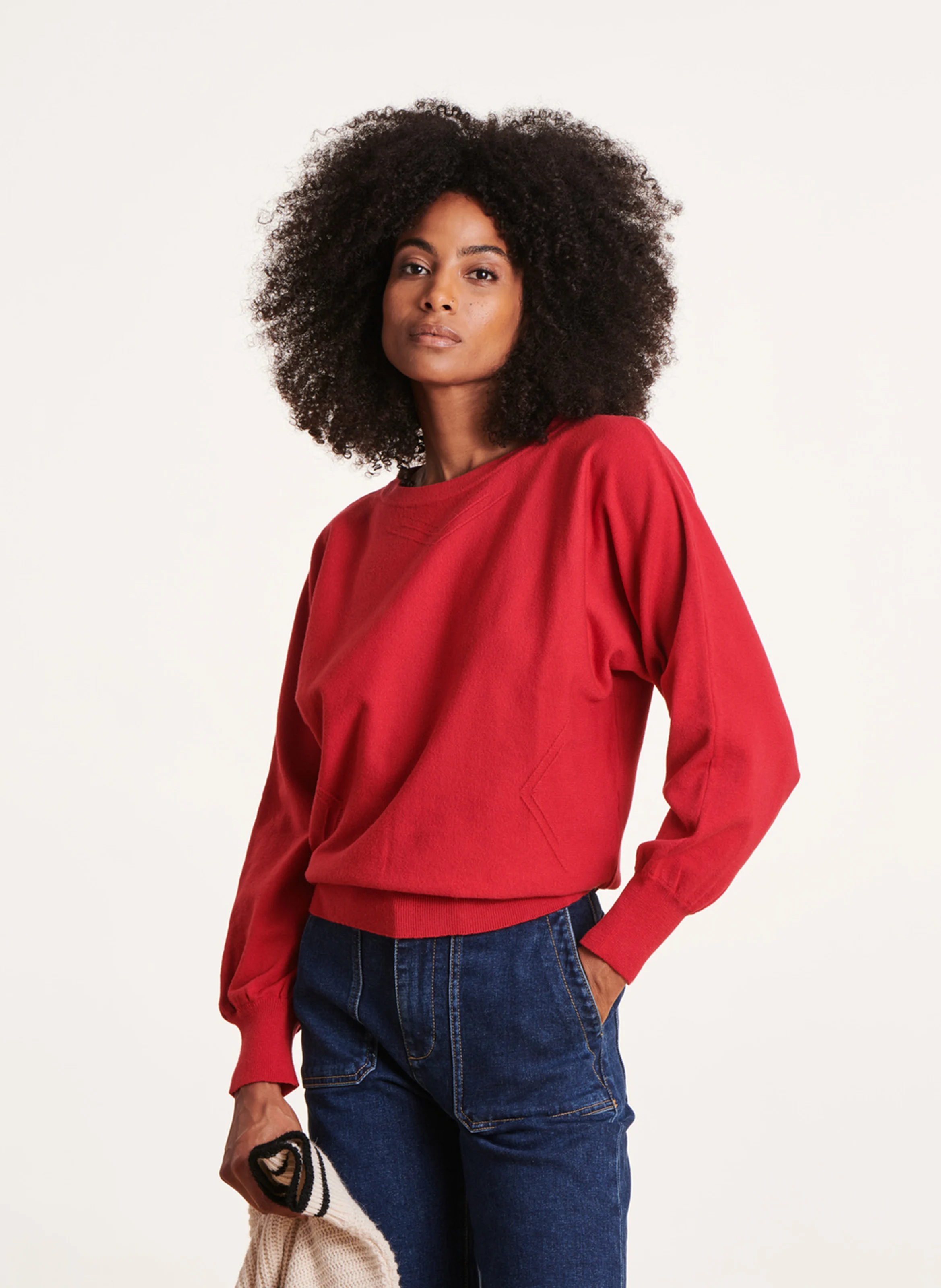Pull col rond droit en maille | Rouge