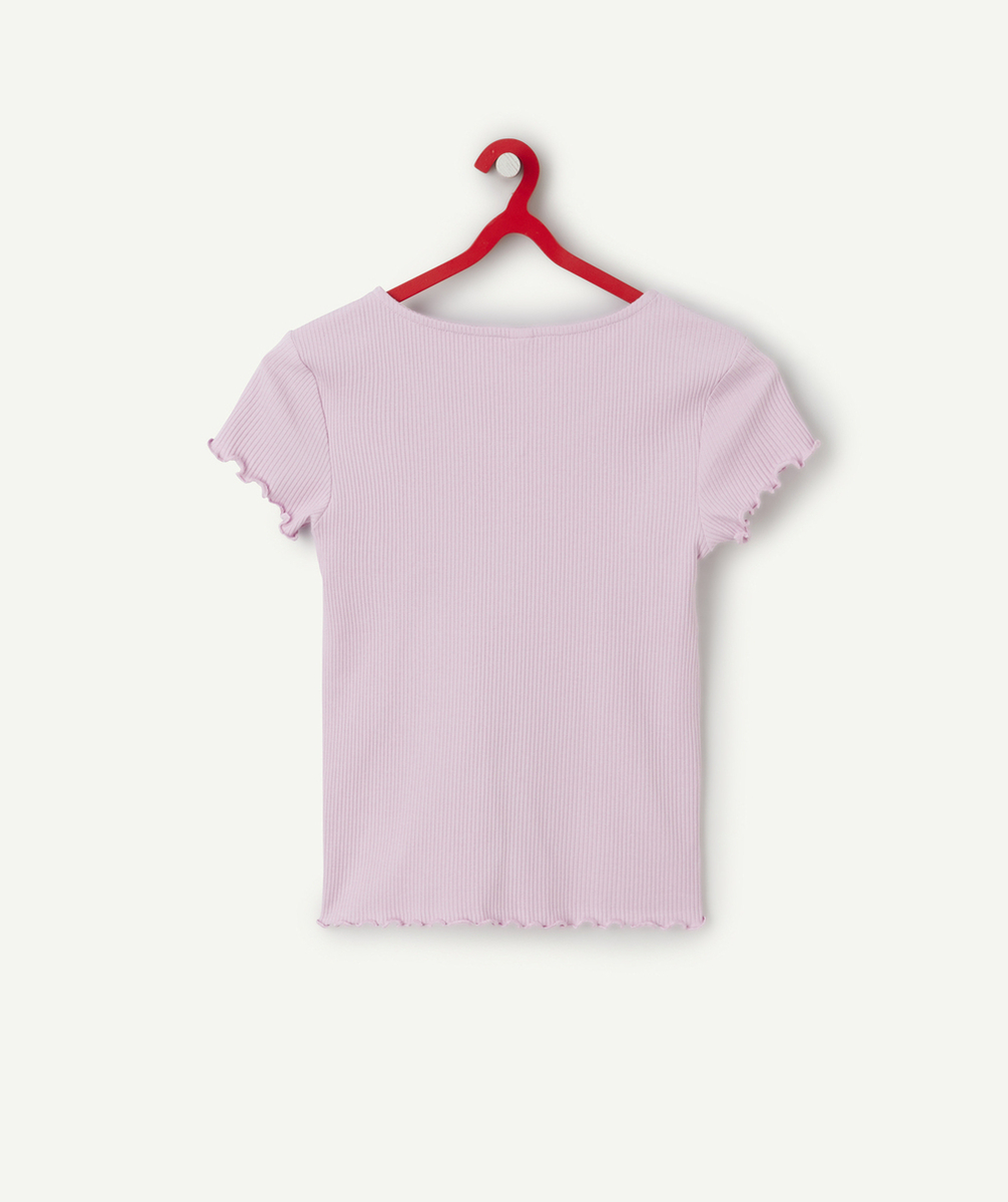t-shirt manches courtes fille côtelé en coton bio violet