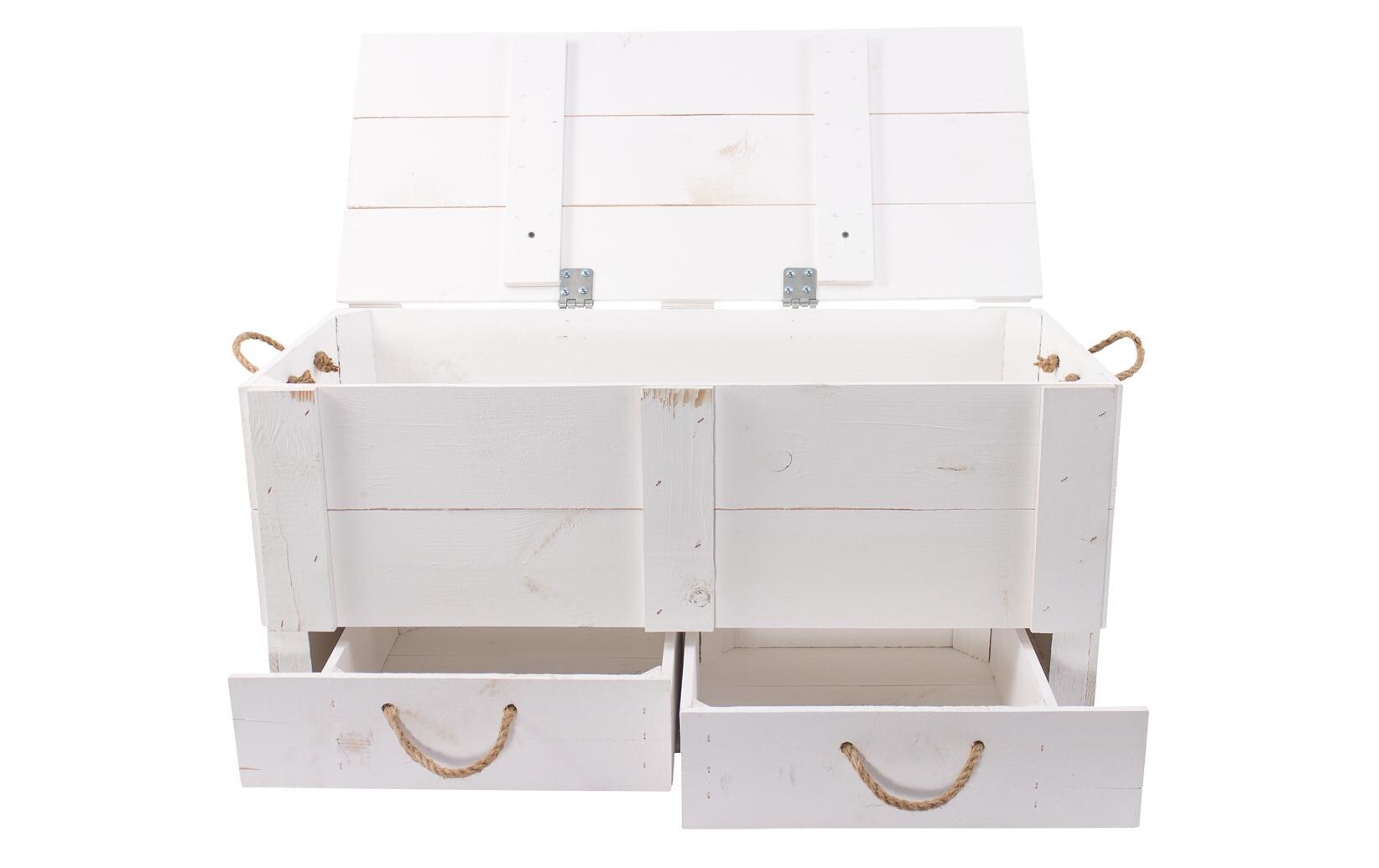 Truhe Vintage Weiss, 85 x 40 cmHolztruhe mit 2 Schubladen