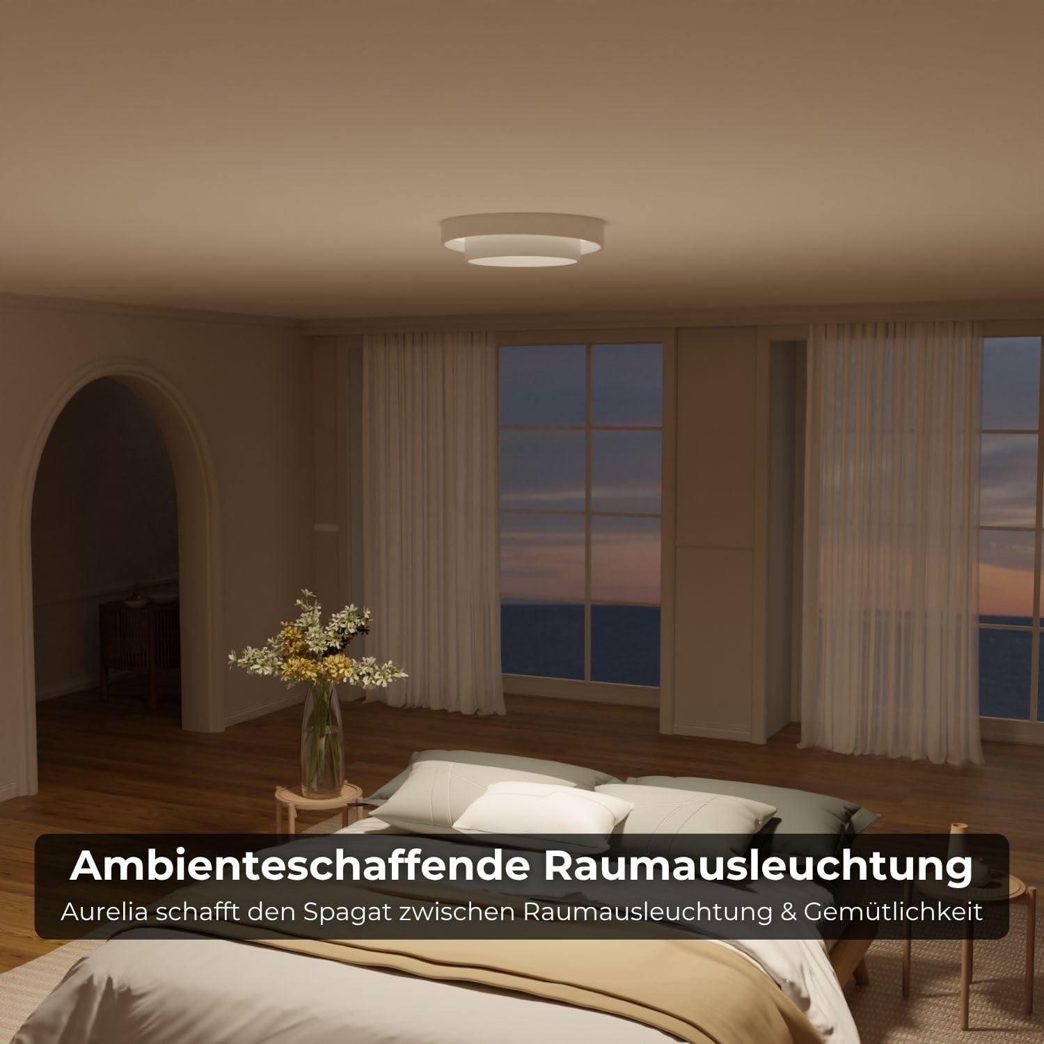 Deckenleuchte 'Aurelia' LED warmweiß 2700 K nicht dimmbar CRI 92 hohe Helligkeit 3420 Lumen Designerlampe modern Aluminium Deckenlampe (Weiß 50cm)