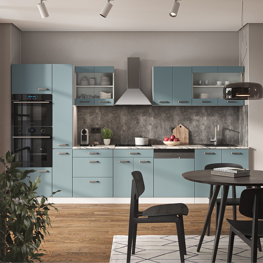 Vicco Küchenzeile R-Line Solid Weiß Blau Grau 350 cm modern Küchenschränke Küchenmöbel