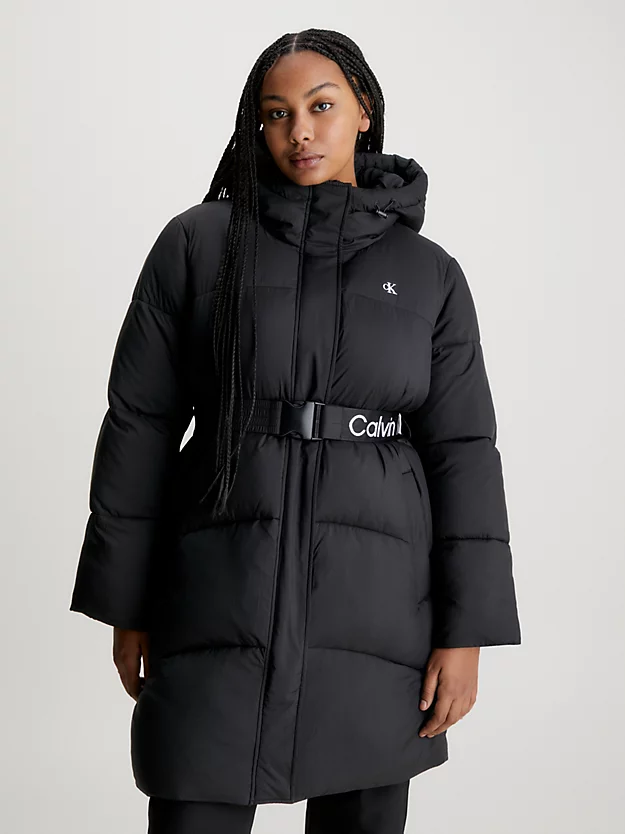 Jaqueta de plumas plus size com cinto