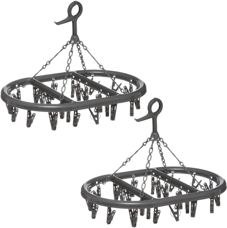 Set van 2x stuks droogcarrousel/droogmolen donker grijs met 24 knijpers 45 x 33 cm van kunststof - Droogrekje