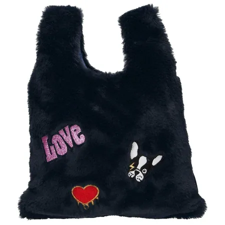 Depesche TOPModel Beutel Kunstfell mit Patches dunkelblau DOG