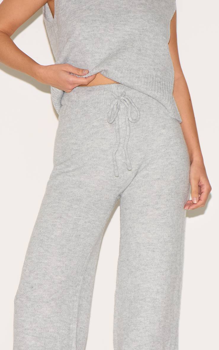Gris Cendré Pantalon Large En Maille Douce Chiné