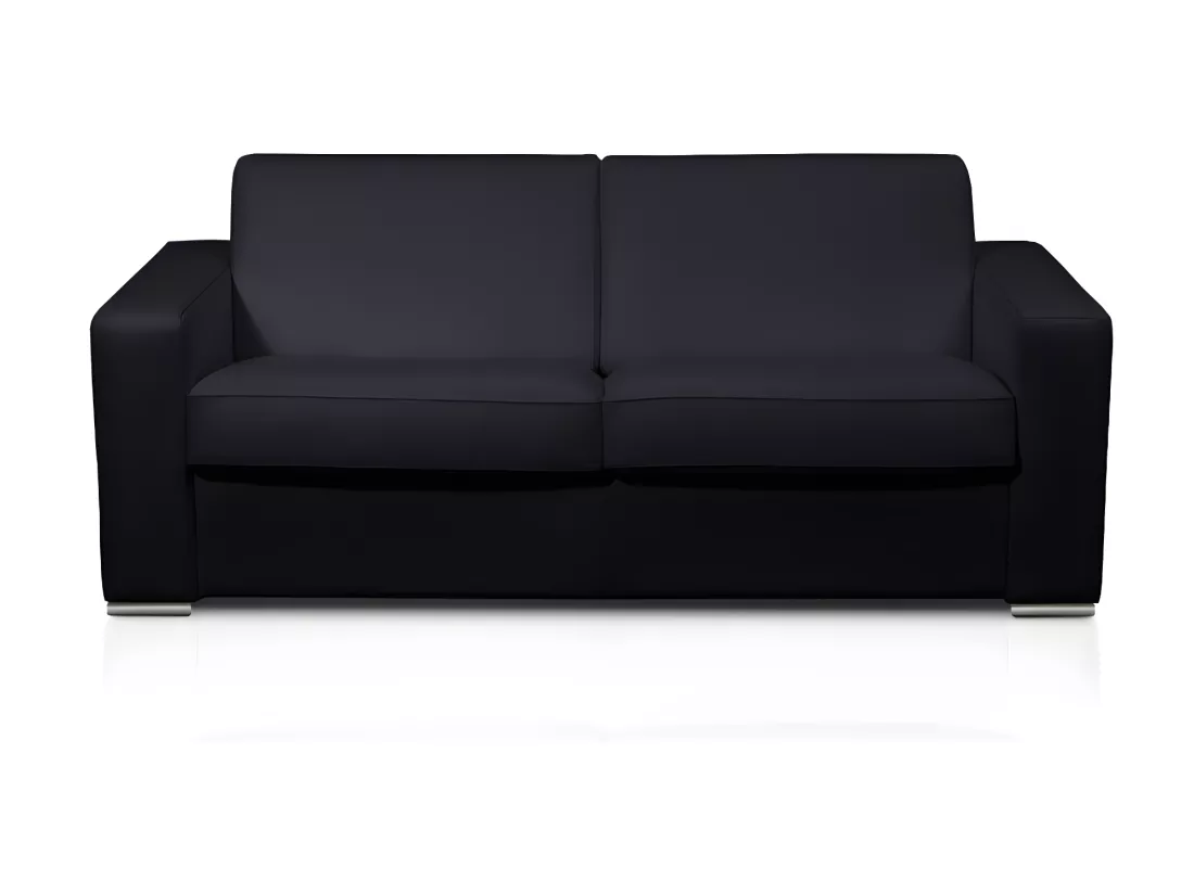 Canapé 3 places convertible express 100% cuir de buffle noir matelas 13 cm DELECTEA II