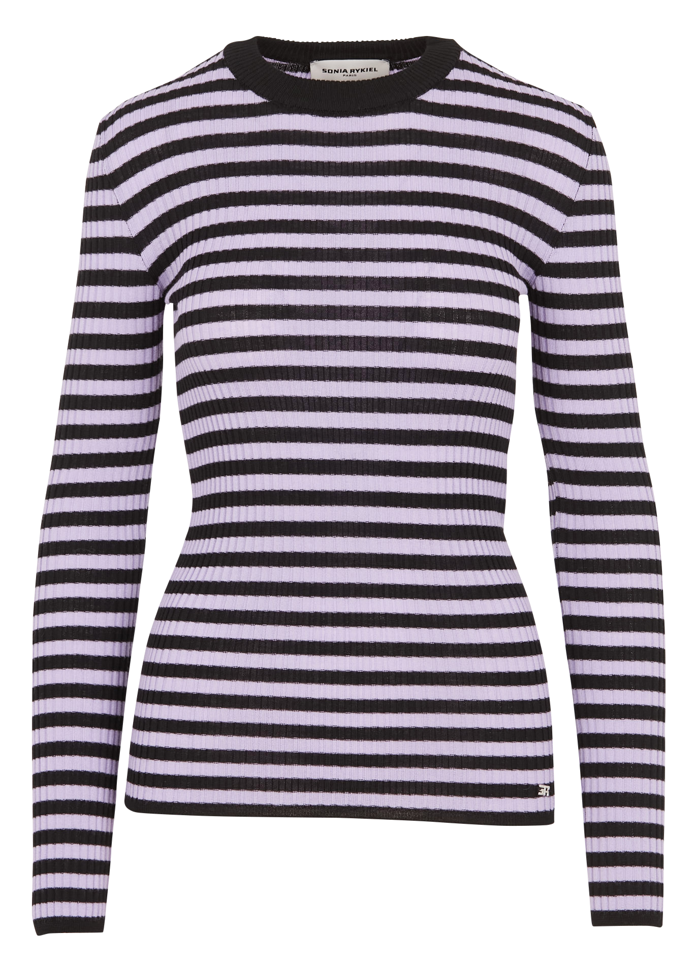 Pull col rond rayé en laine | Noir
