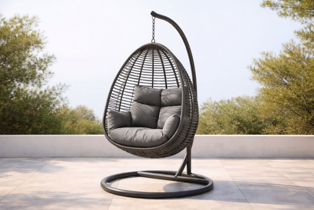 Hängesessel Rattan-Geflecht Stahlrahmen Dunkelgrau
