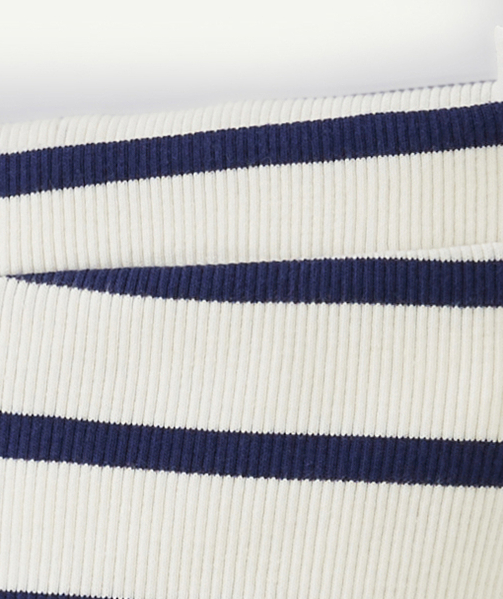 LEGGING CÔTELÉ BÉBÉ FILLE EN COTON BIO ÉCRU À RAYURES BLEUES