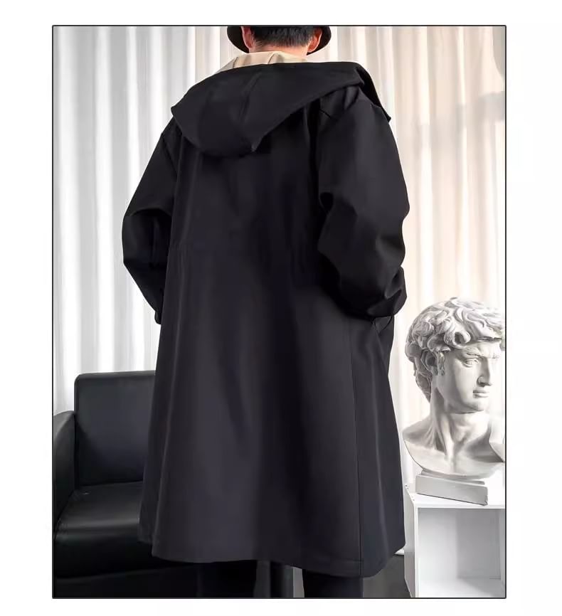 emeisa - Mock Two-Piece Two Tone Hooded Midi Zip Coat