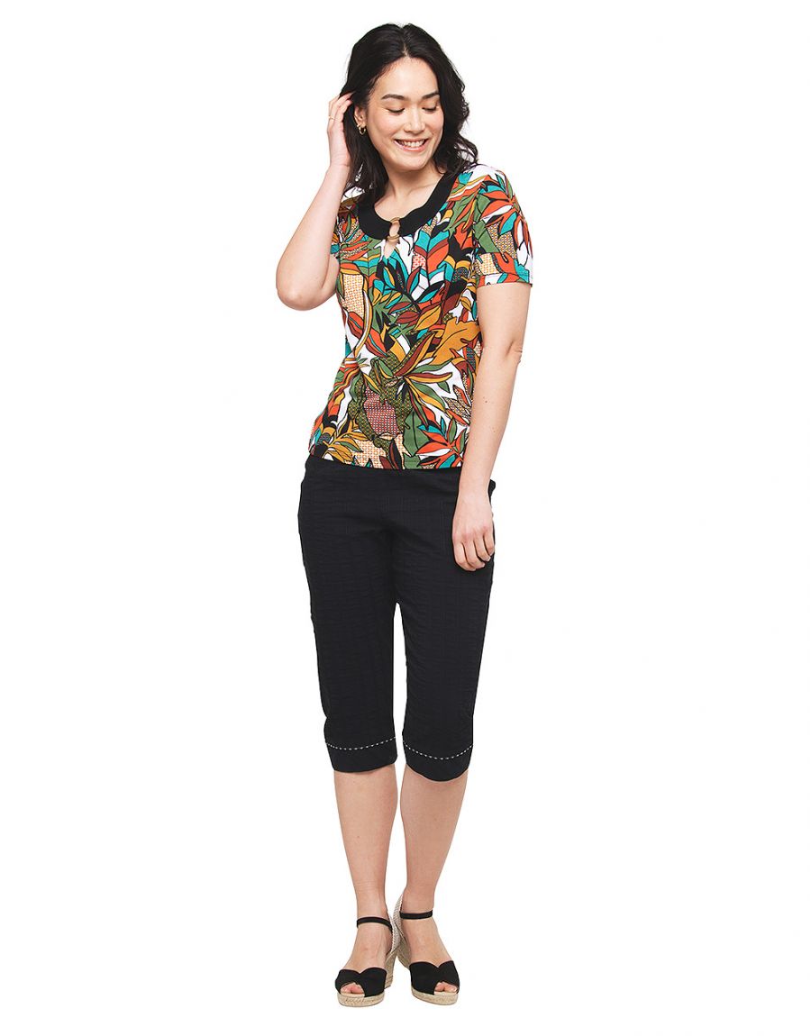T-shirt marron feuillages