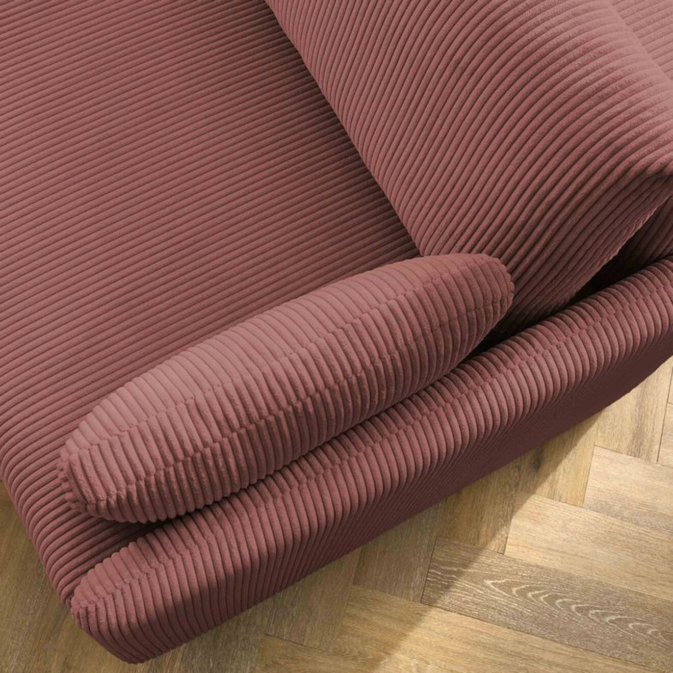 Bobochic Canapé convertible coffre marcel velours côtelé rose  - 211x100x86 cm