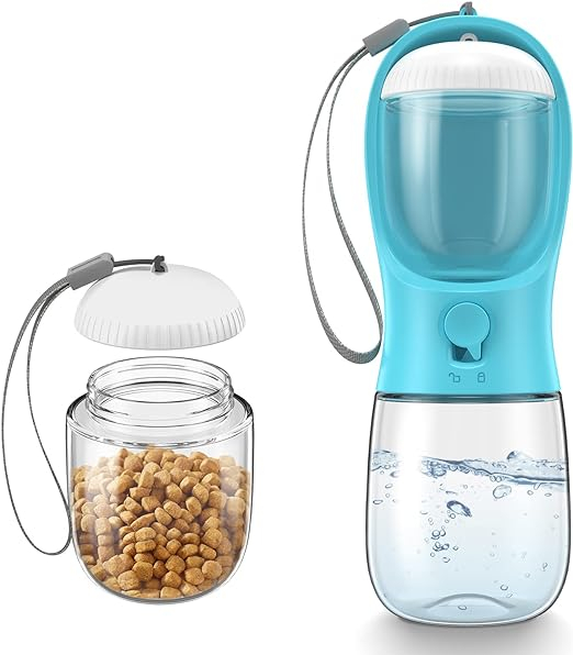 (300ml) 3in1 Portable Haustier Trinkflasche Hunde Leckerli Behälter Wasser / Futter / Kotbeutel Spender - Türkis