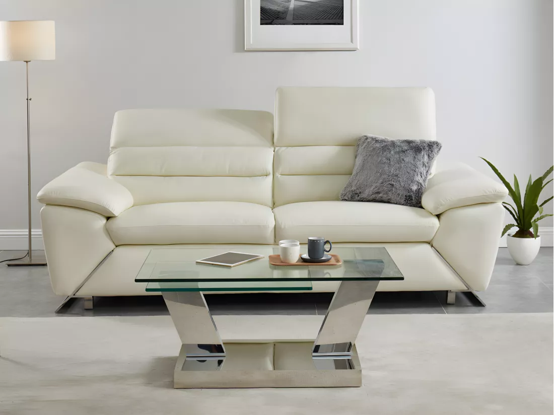 Table basse avec plateaux pivotants - Verre trempé et acier inoxydable - Transparent - OYRUS de Maison Céphy