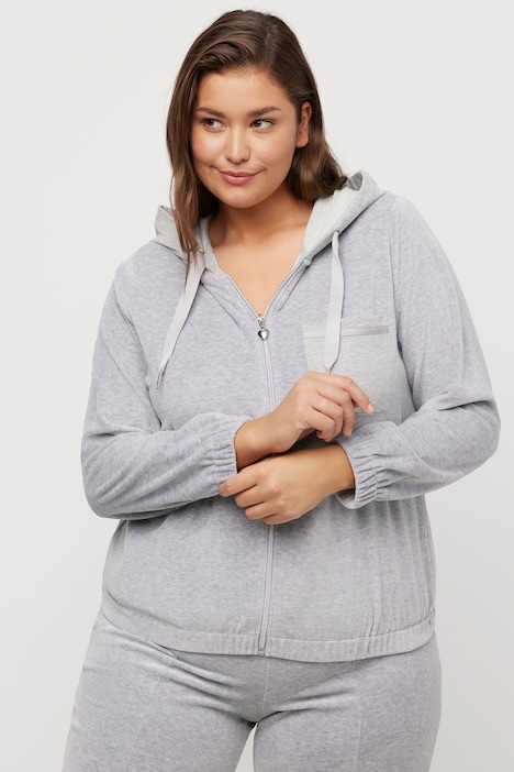 Loungewear-Jacke, Velourssamt, Sweat-Kapuze