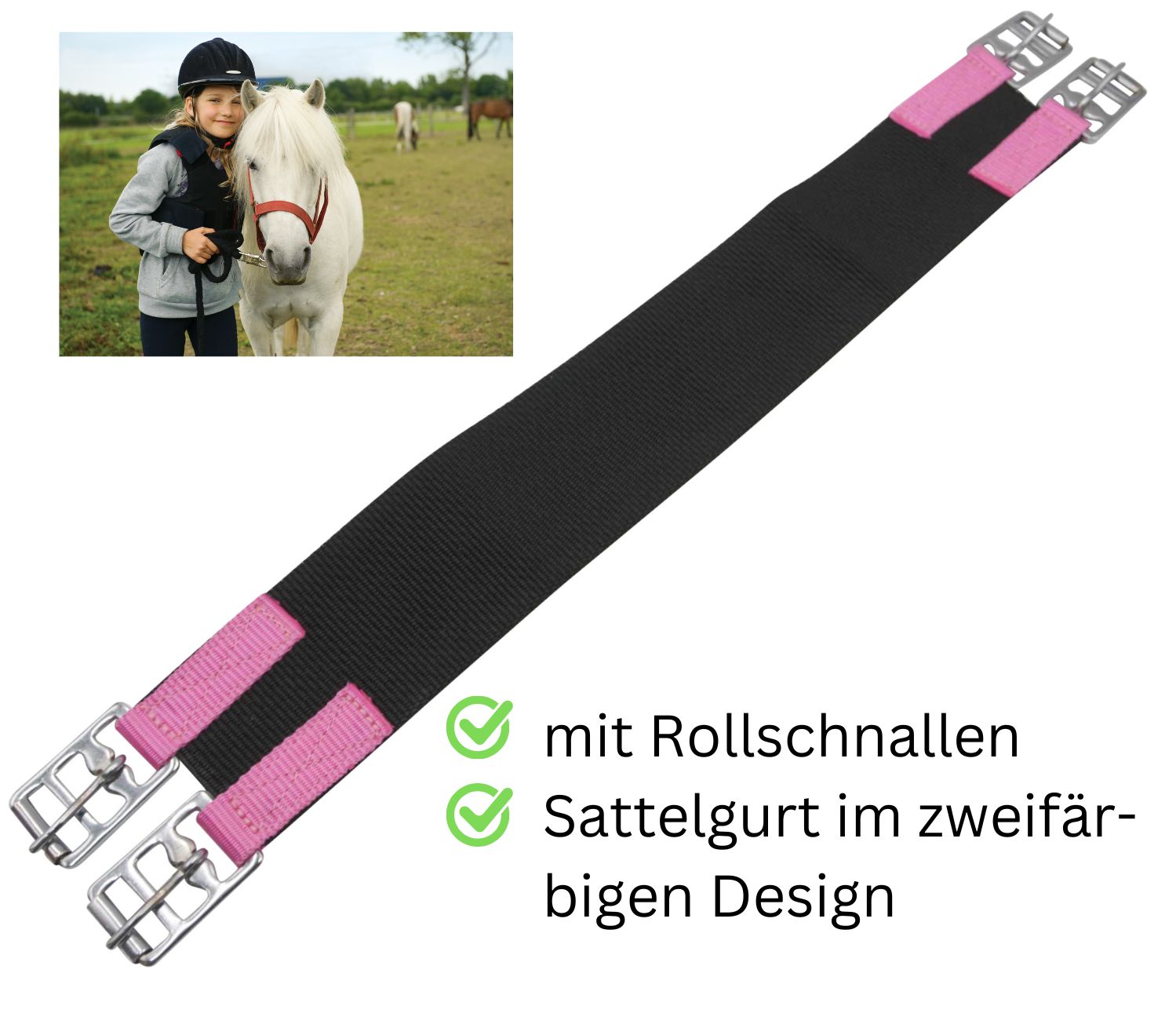 AMKA  Pony Reitkissen LUCA schwarz/pink 10  Ponysattel komplettes Set