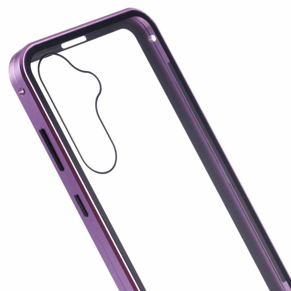 Samsung Galaxy A55 Magnetische Alu Schutzhülle mit Panzer Glas Backcover   Displayschutz (Magnet-Technologie) - Lila