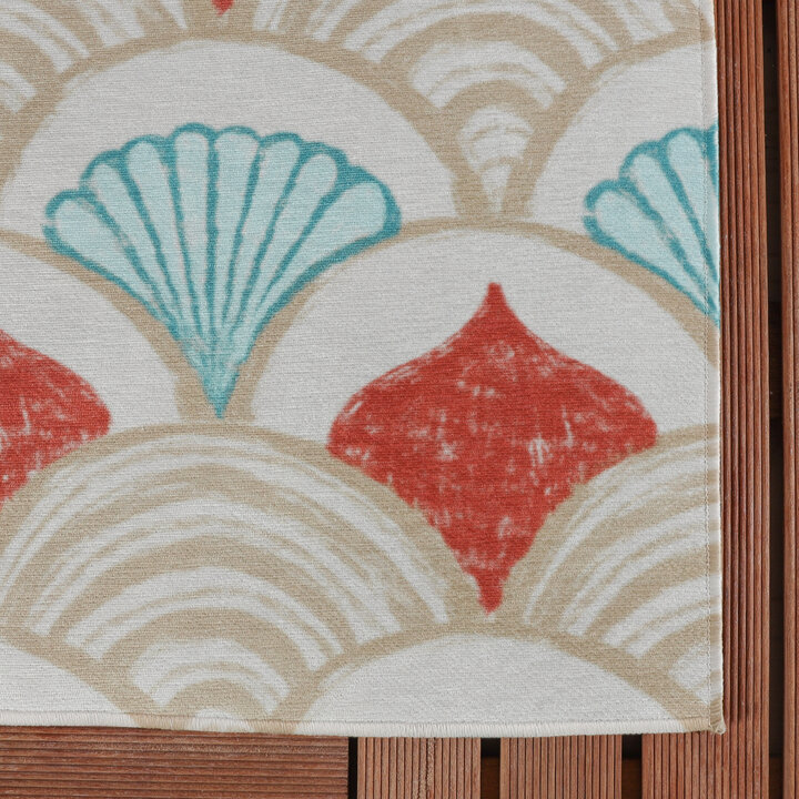 Buitenvloerkleed - Oasis Shell Blauw/Rood | OEKO-TEX & Wasbaar