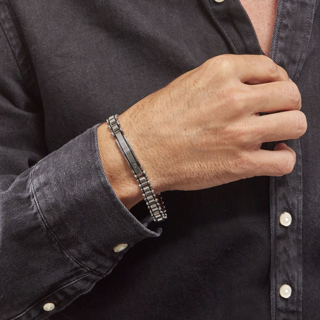 Bracelet Identite Acier Blanc Et Noir Blas