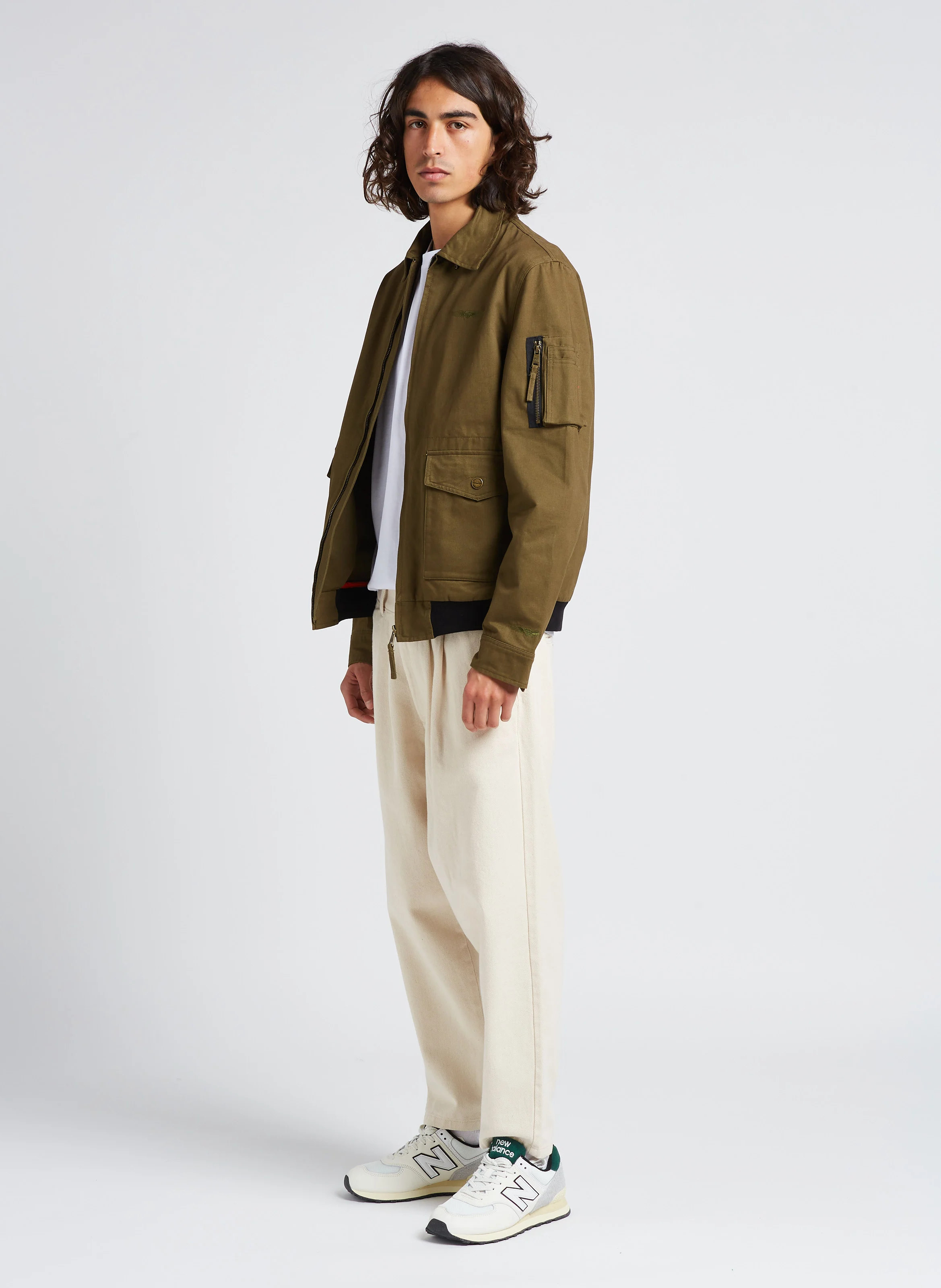PILOT - Blouson col classique coupe droite en coton | Kaki