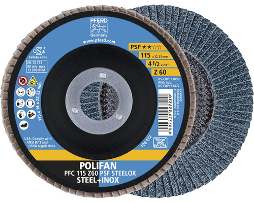 Slijpschijf lamellenschijf PFERD PSF STEELOX staal/roestvast staal Ø 115x22,23 mm korrel 60