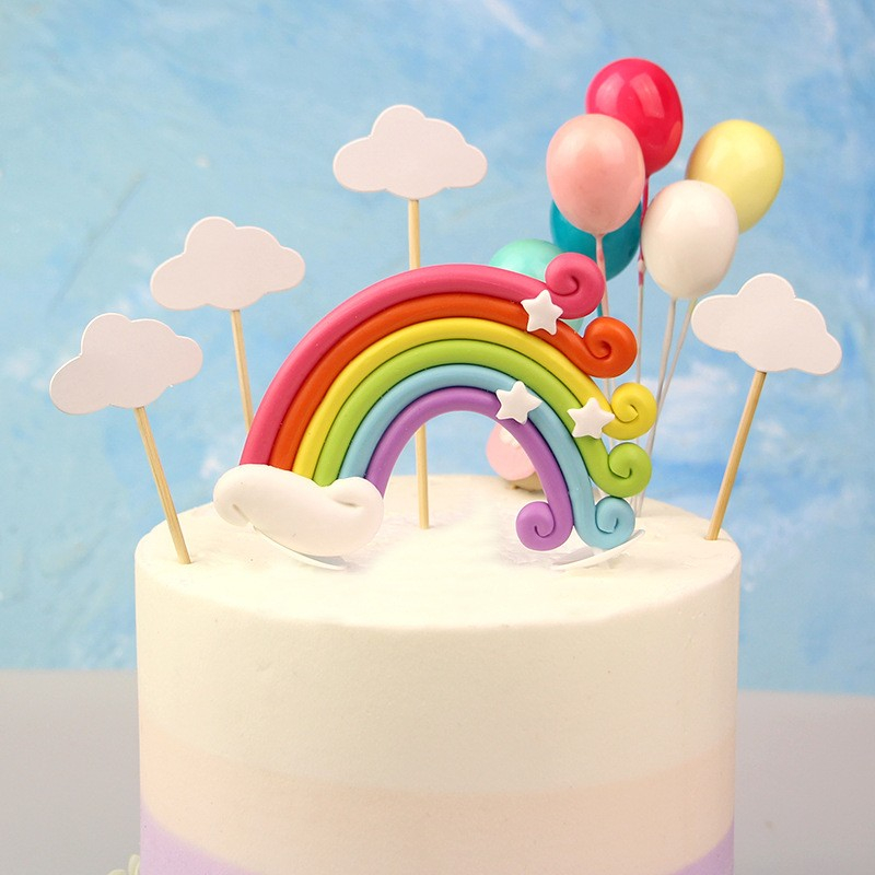 Kuchenstecker Regenbogen Weichkeramik Tortenstecker Topper Dekoration für Torten / Kuchen - Bunt