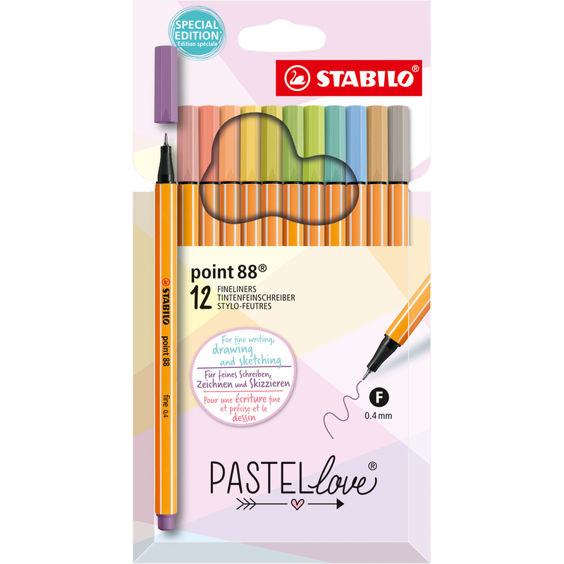 Stabilo Fineliner Point 88, Pastellove, 12 Stück, assortiert