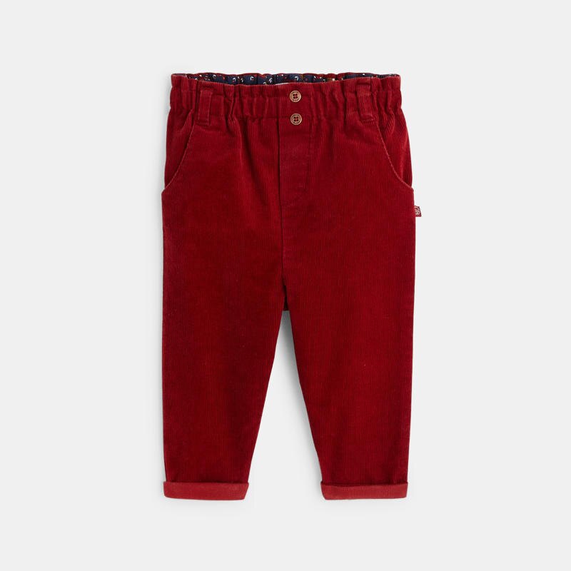 Pantalon paperbag velours côtelé rouge bébé fille Rouge