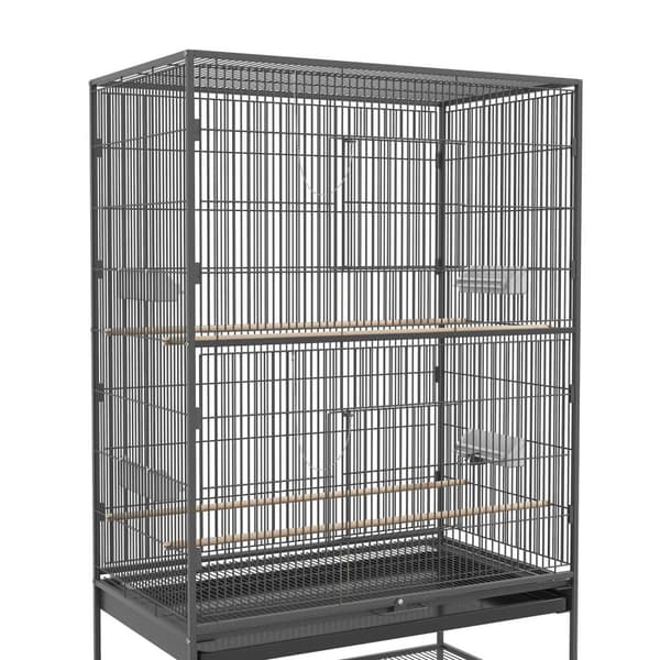 Fuglebur Fuglemaker Fuglevoliere Med Sitteplasser, Fuglehus Med Hylle, Gulvbrett, Voliere Med Dører, Hjul, Grå, 94 X 57 X 153 Cm