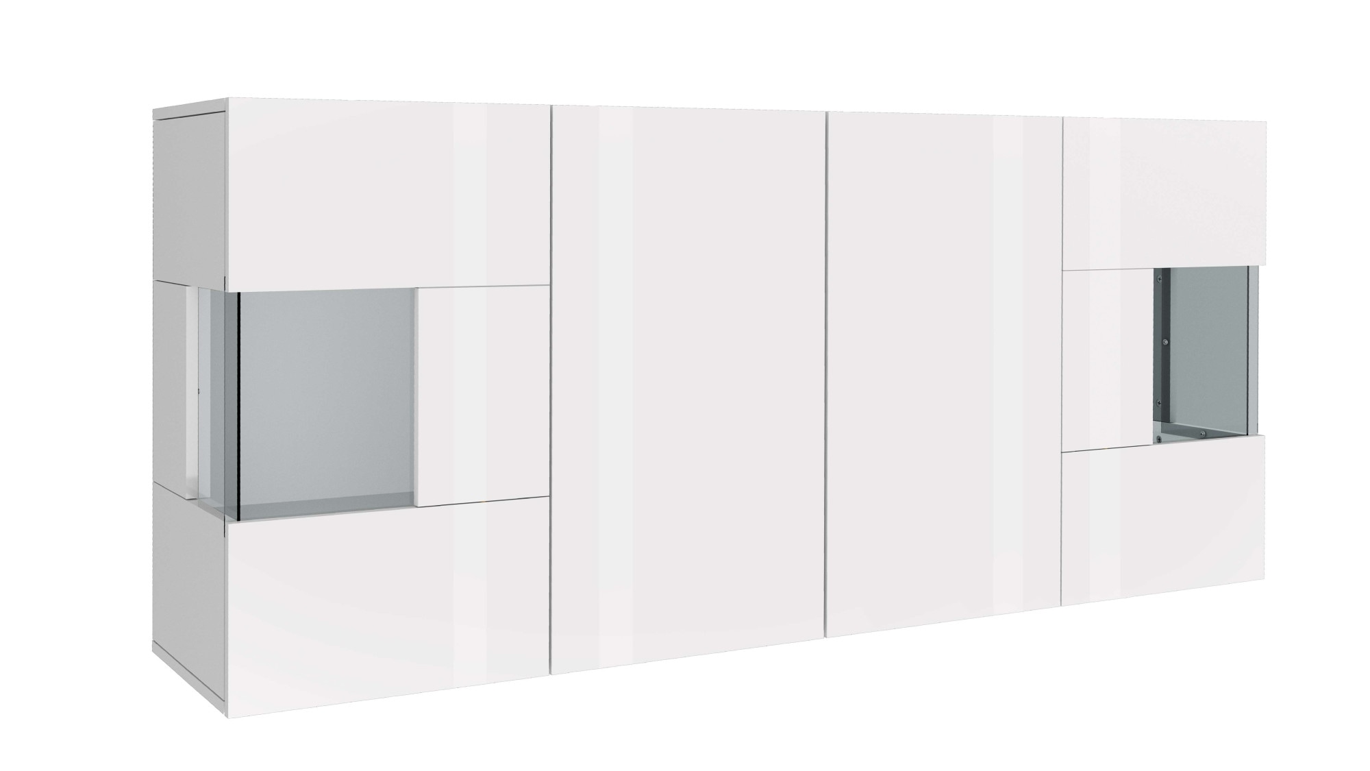 INOSIGN Sideboard »Egypt, Kommode, Schrank, Kredenz, Vitrine grifflos« 4 Türen davon 2 mit Glaseinsatz, kompl. Hochglanz lackiert, Breite 180
