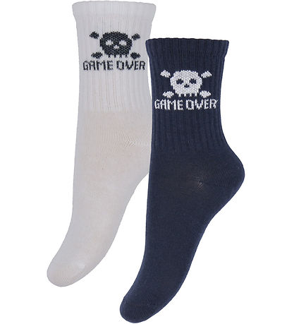 Minymo Socken - 2er-Pack - Dark Navy/Weiß m. Schädel