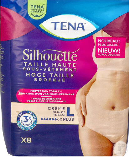 Tena Silhouette Plus Sous-Vêtements Jetables Taille Haute Couleur Crème Taille L 8 Pièces