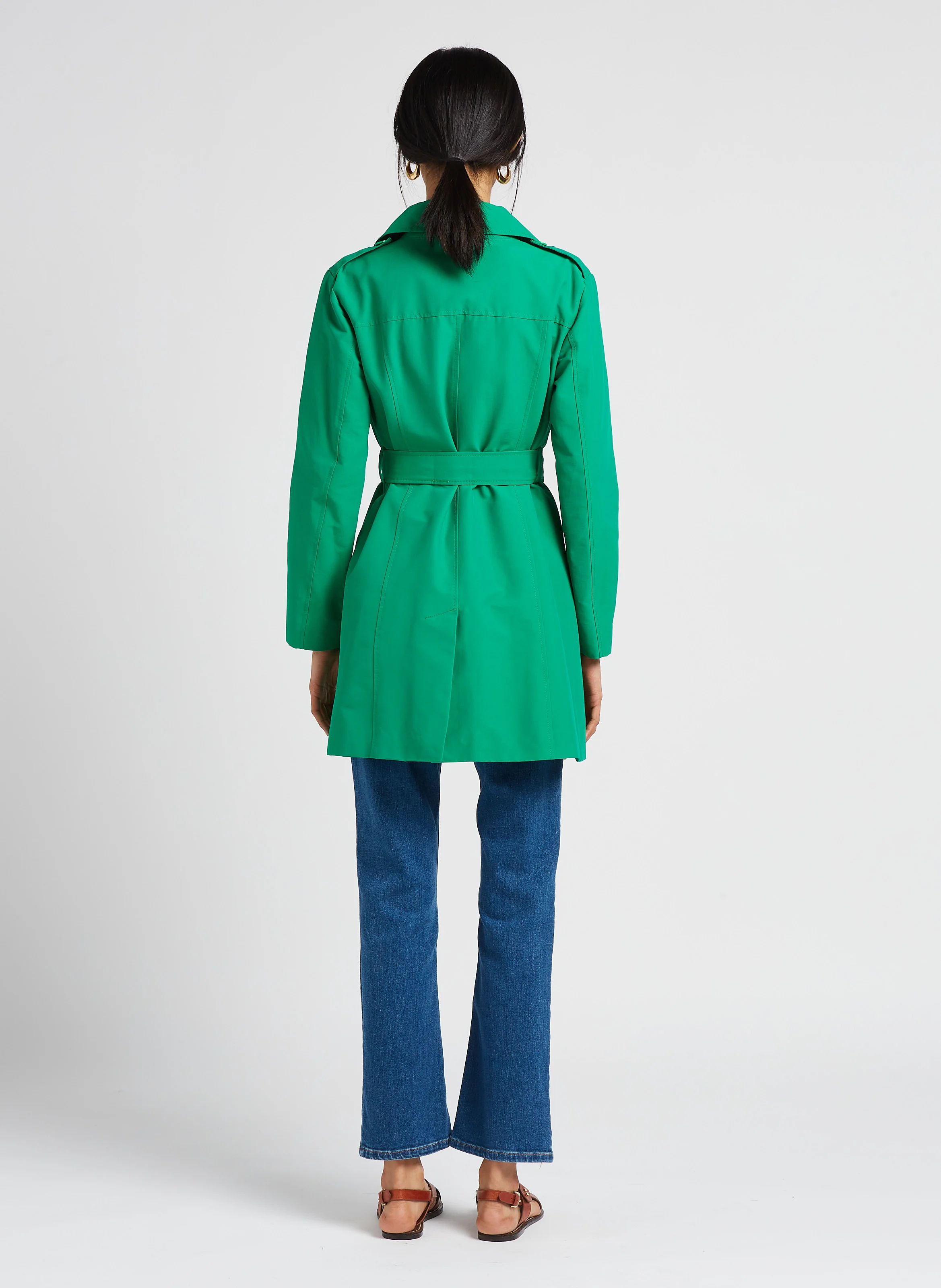 MILOVE - Trench droit à col classique en coton mélangé| Vert