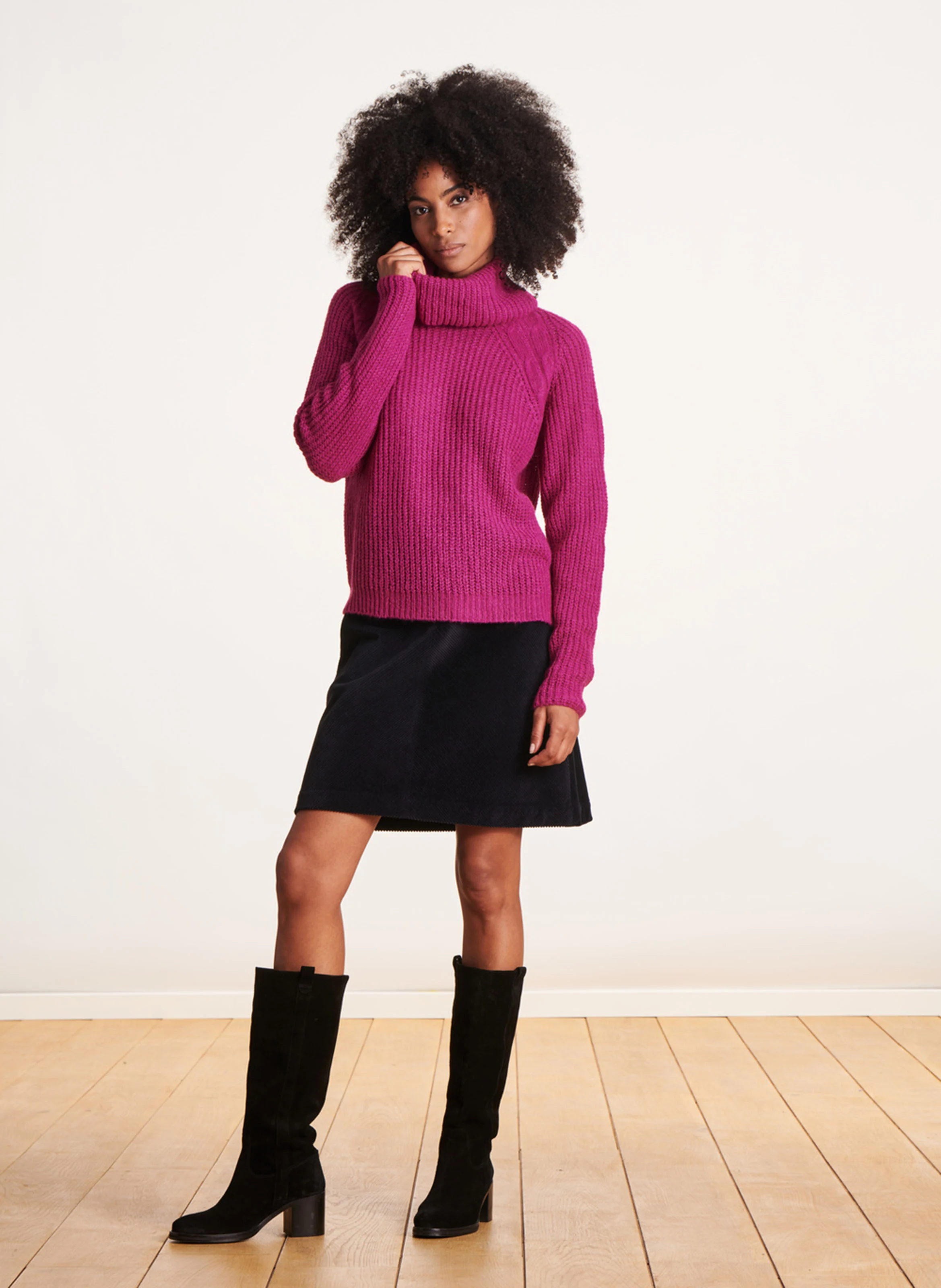 Pull tricot col roulé| Rose