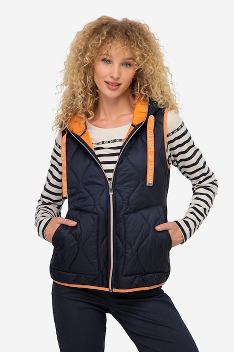Wende-Steppweste, Kapuze, Zipper