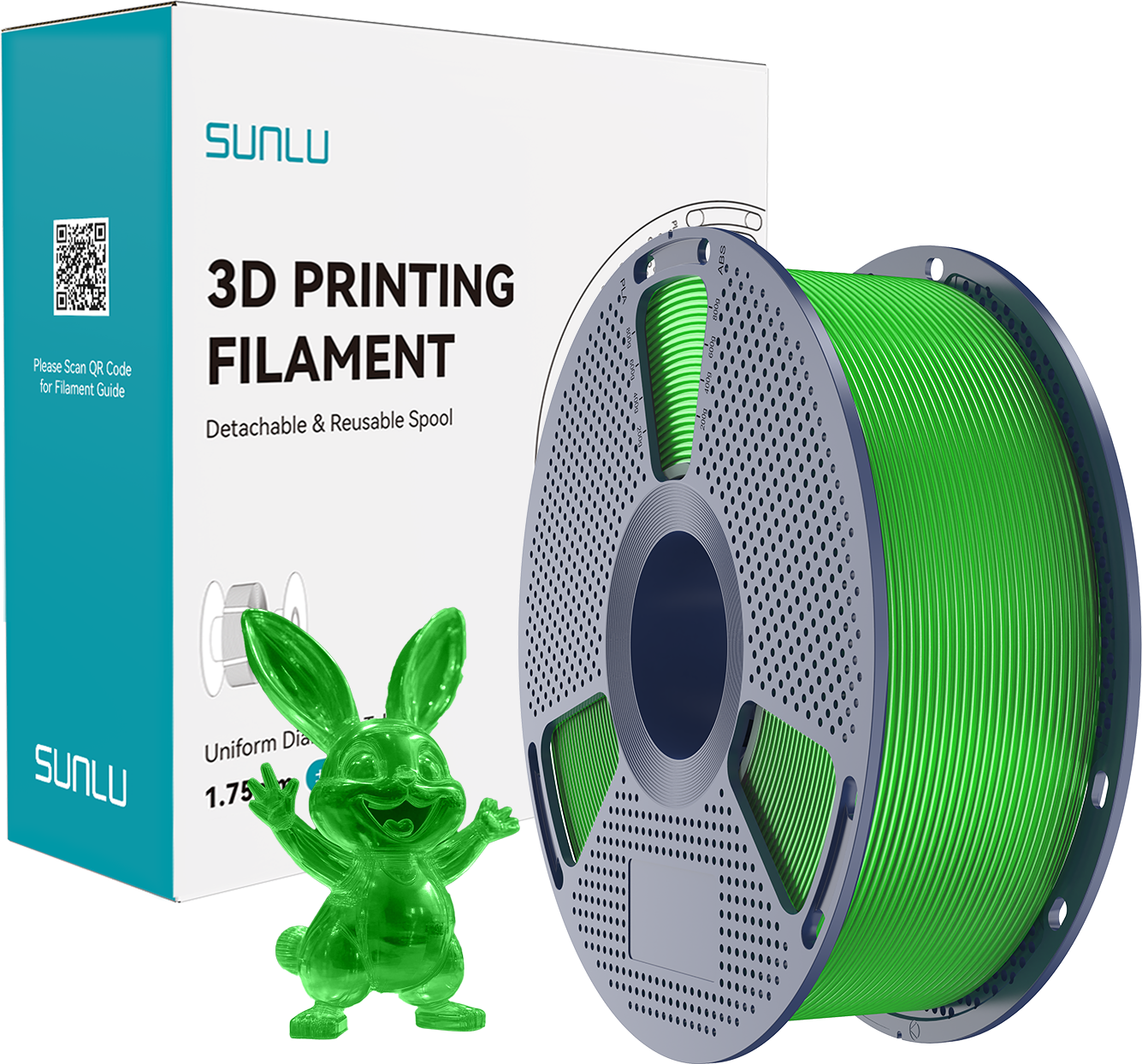 SUNLU  PVB Transparent Green, 1,75 mm / 1000 g    Filament für makellos glatte, keramikähnliche Oberflächen in Transparent Green