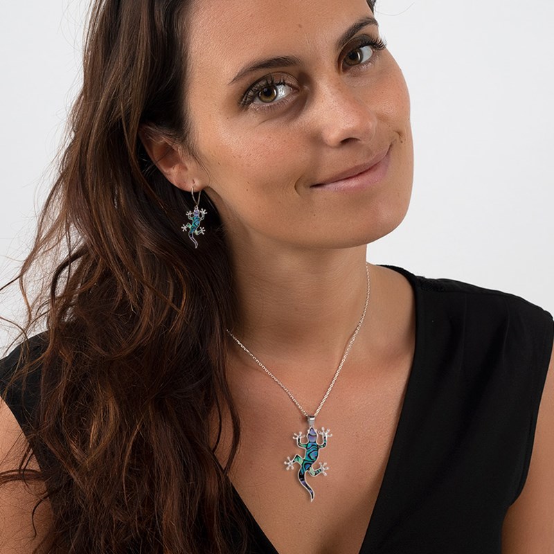 Boucles d'oreille Lèzard Nacre Abalone Argent 925 - Bijou unique et original | Aden